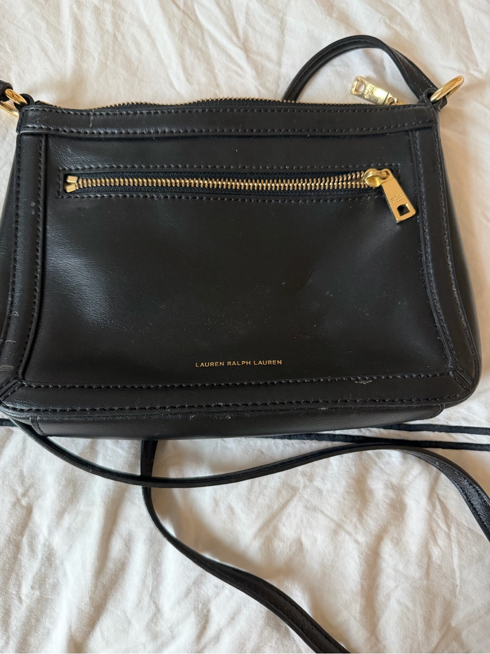Lauren Ralph Lauren Black Leather Shoulder Crossbody with Gold Hardware